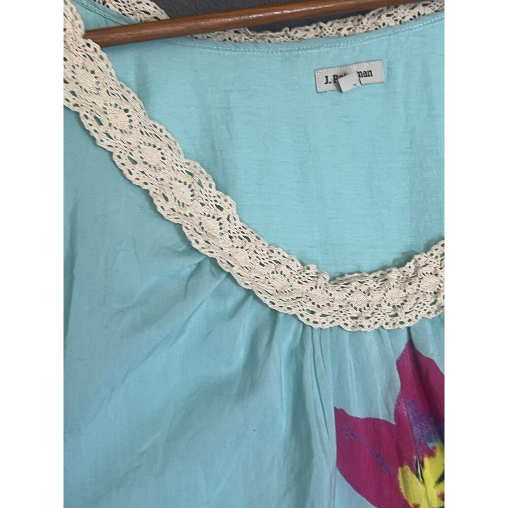 J. Peterman Floral Mumu Dress Sz 20 Blue Cotton Silk Lined Boho Resort Midi - Picture 10 of 12